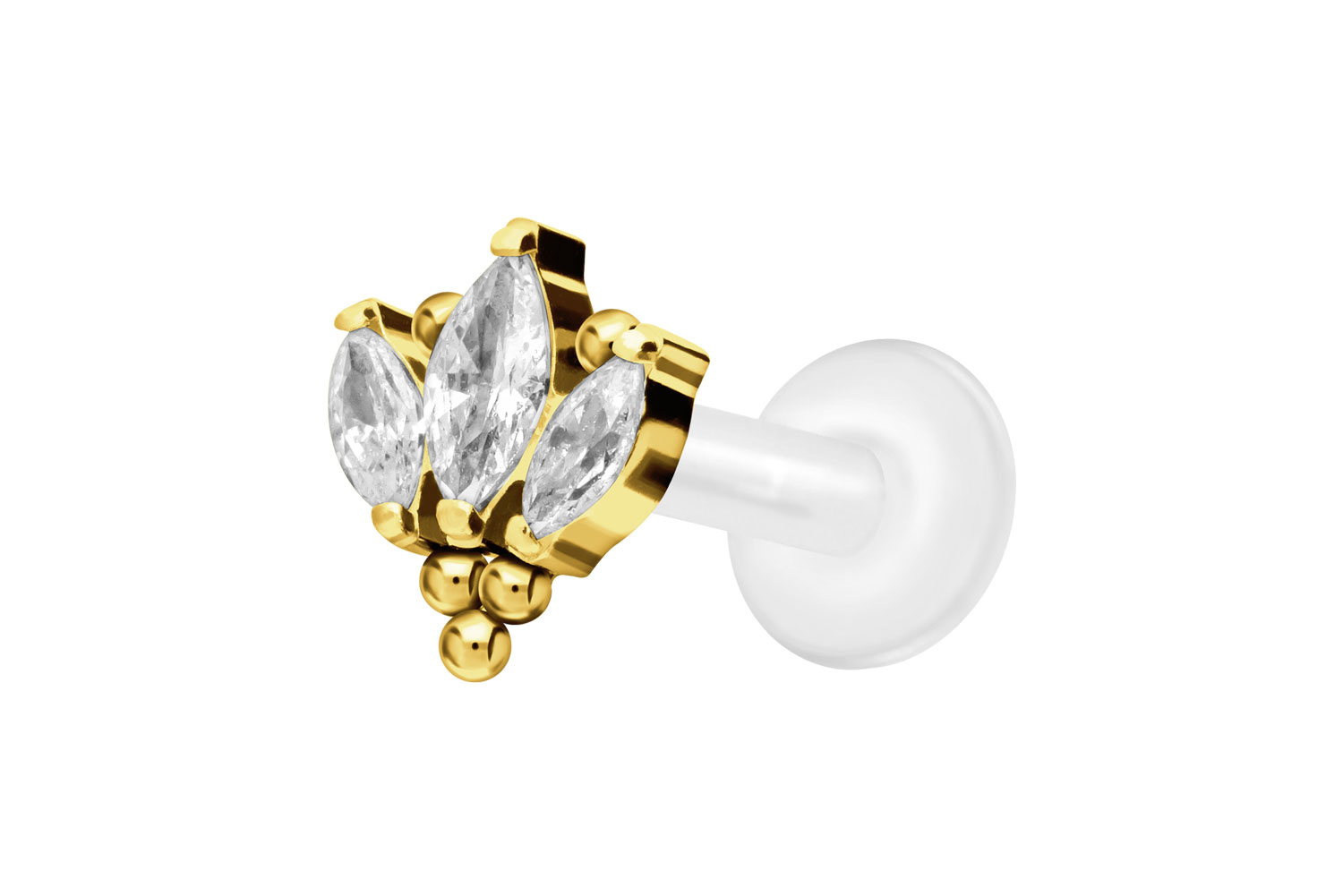 PTFE Labret Piercing mit Innengewinde + Titan-Aufsatz LOTUSBLÜTE + KUGELN